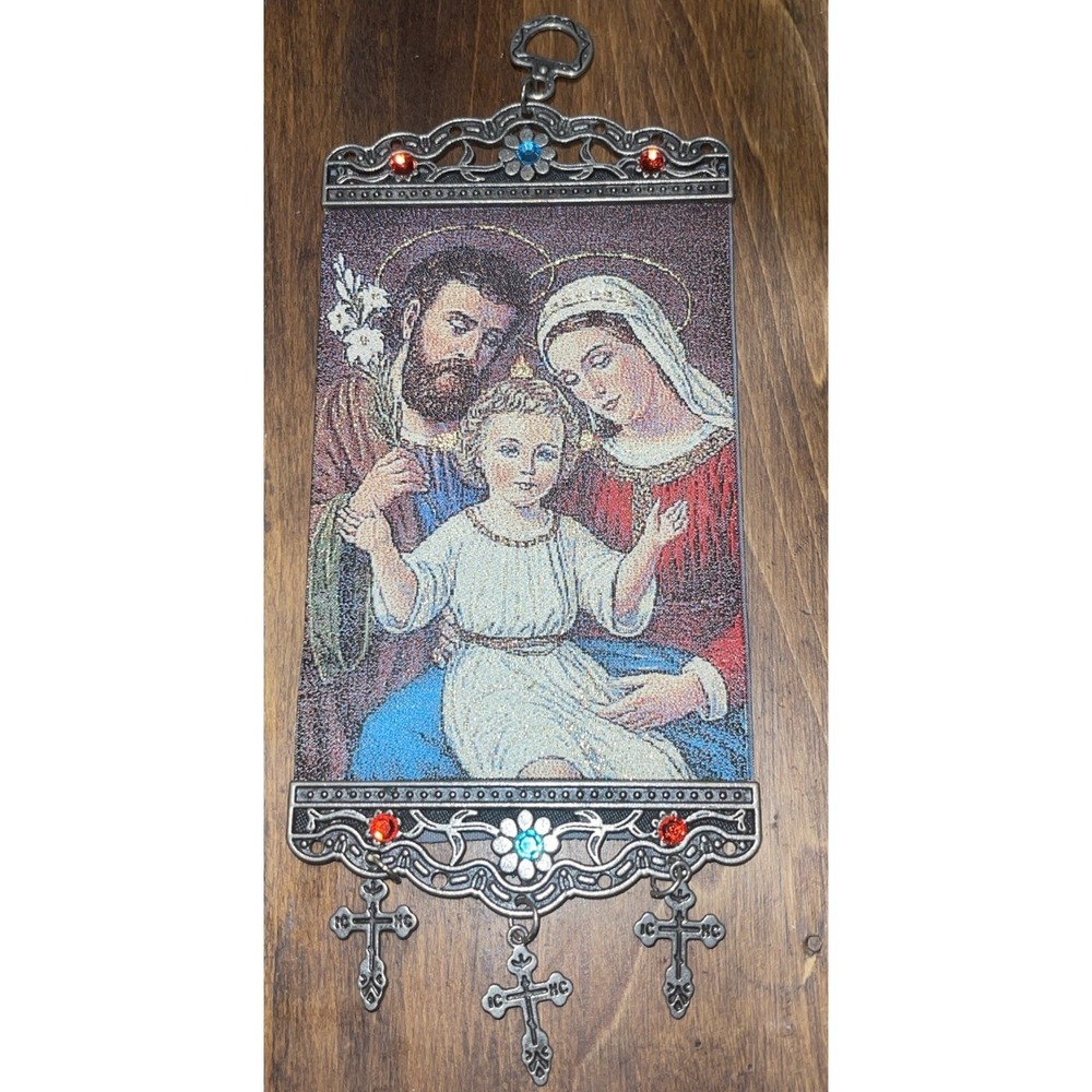 Catholic Orthodox Holy Family Tapestry Icon Banner 9 3/4 Inch